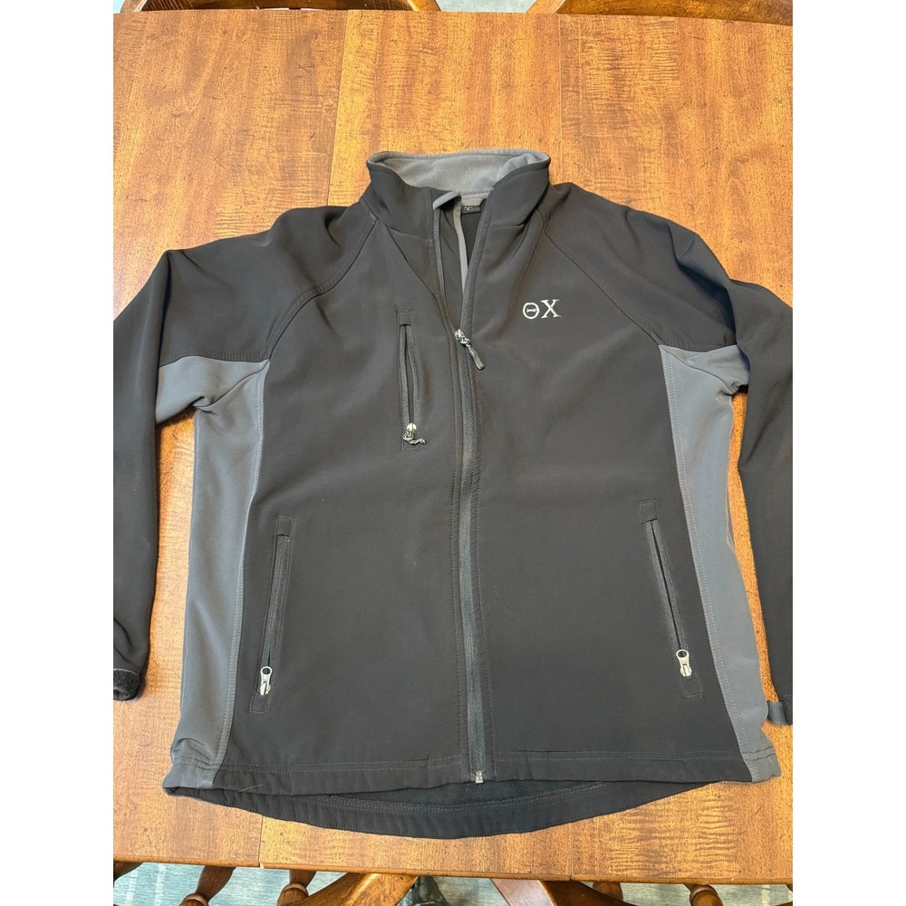 Theta Chi Jacket Windbreaker Greek Fraternity College Zip Up Size Large Black